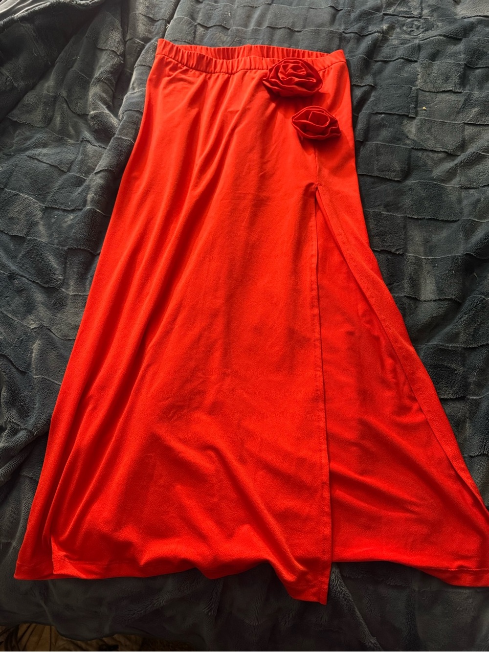 Women's Red Maxi Skirt with Floral Accent